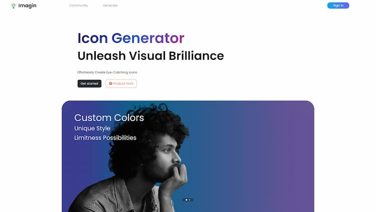 Imagin Generate custom icons using AI-powered technology. Imagin empowers you to create unique icons effortlessly.