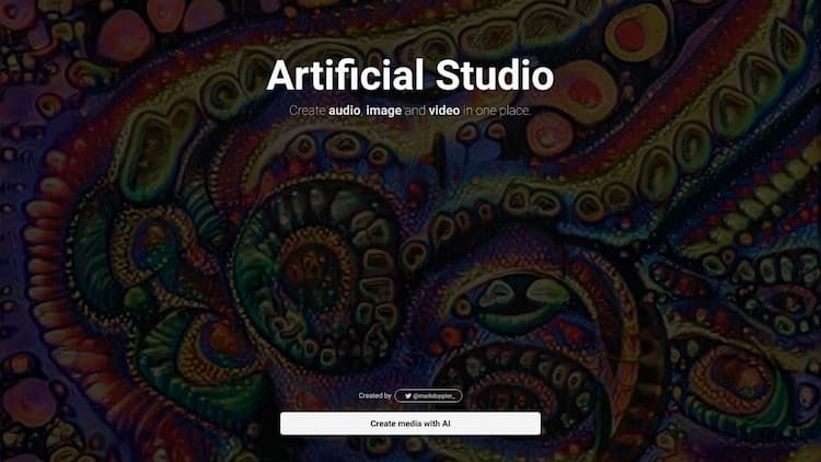 Artificial Studio Artificial Studio is a platform where you can use a variety of artificial intelligence models to create audio, image and video.