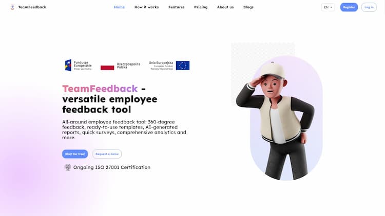 TeamFeedback Versatile employee feedback tool: 360-degree feedback, ready-to-use templates, AI-generated reports, quick surveys, comprehensive analytics and more.