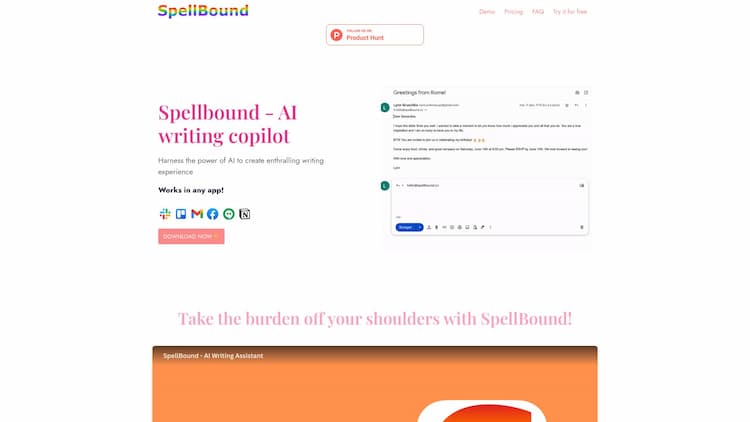 SpellBound SpellBound AI - a powerful content creation and writing assistant tailored for MacOS users. Unlock the power of SpellBound features like Tone Wizzard, Quickfire replies, and Grammar Genius to make your writing shine!