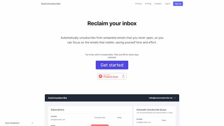 AutoUnsubscribe AutoUnsubscribe automatically unsubscribes you from email subscriptions that you aren't opening by going through the unsubscribe process, without you lifting a finger. Simplify and declutter your inbox to see the emails that matter to you.