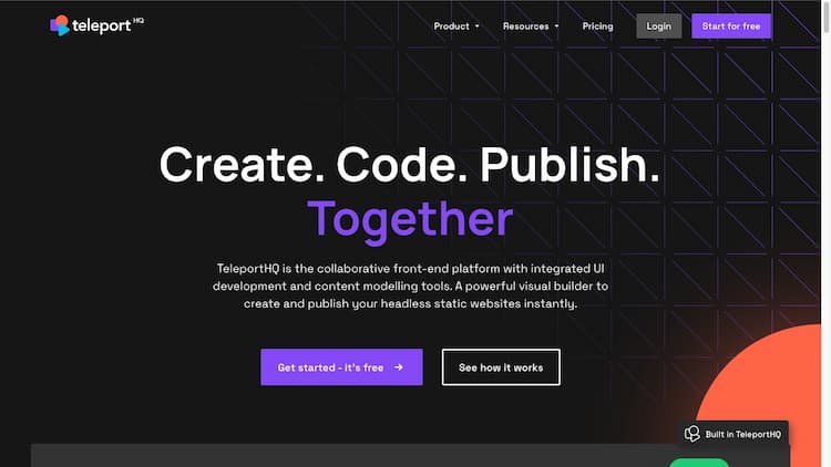 Teleporthq Front-end development platform, with a visual builder and headless content modelling capabilities. Static website creation, and UI development tools.
