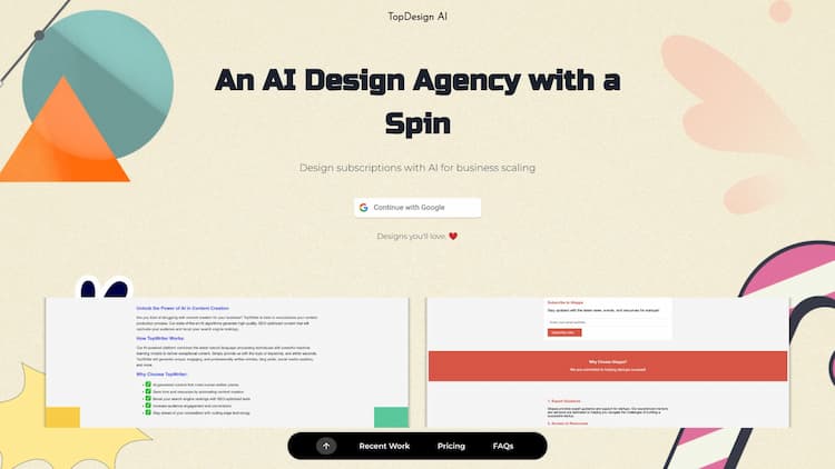 TopDesign AI Unlock the power of AI with TopDesign AI – your go-to design framework for effortlessly creating stunning websites. Empower your creativity and streamline your web design process with our innovative platform. Get started today!