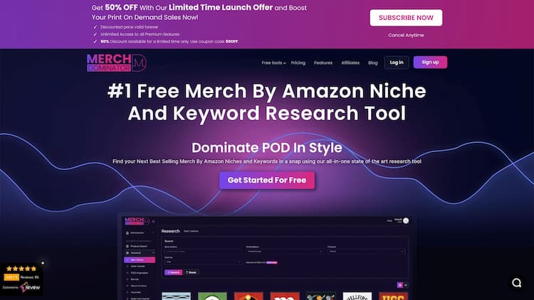 Merch Dominator Discover free Merch by Amazon research product tools and explore the world of print-on-demand shirts. Find profitable niches, optimize your listings, and boost your sales with this platform.