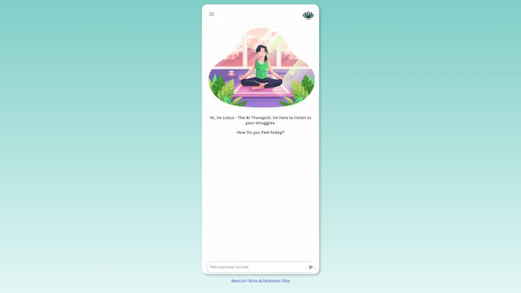 Lotus - The Online Therapist Discover Lotus, Your Free Online Personal AI Therapist - Empowering Mental Well-Being. Experience Compassionate Guidance, Insights, and Support for Life's Challenges. Transform Struggles into Strengths with Lotus AI Therapy Today!