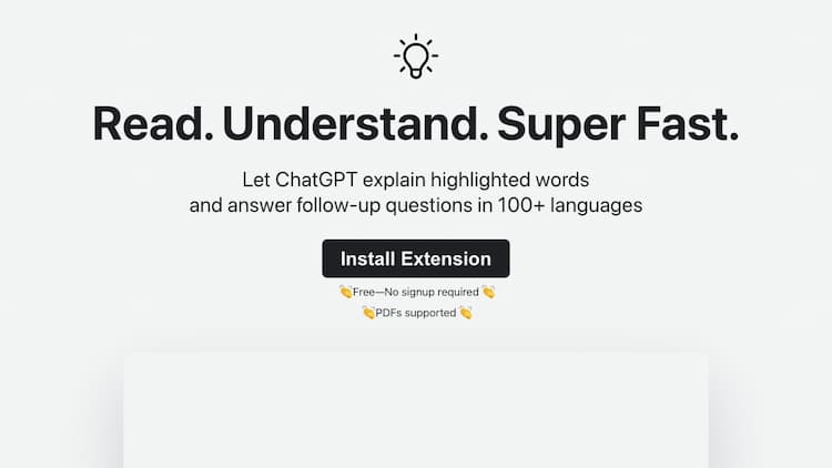 Tooltips AI Read deeper faster using ChatGPT. Let it explain highlighted words and answer follow-up questions in 100+ languages, on the web and PDFs!