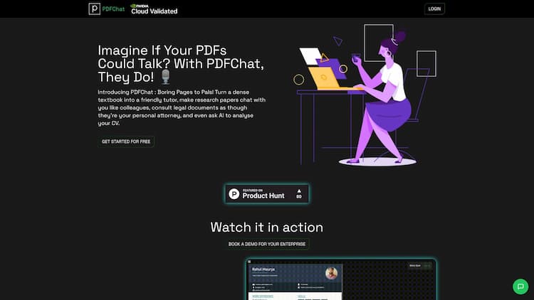 PDFChat PDFChat is an ai that reads pdf and answers questions. Think of it as ai pdf plugin.