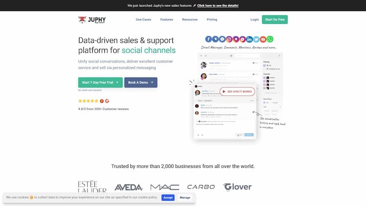 Juphy 3.0 Unify social conversations, deliver excellent customer service, and sell via personalized messaging. #1 tool for social selling & support.