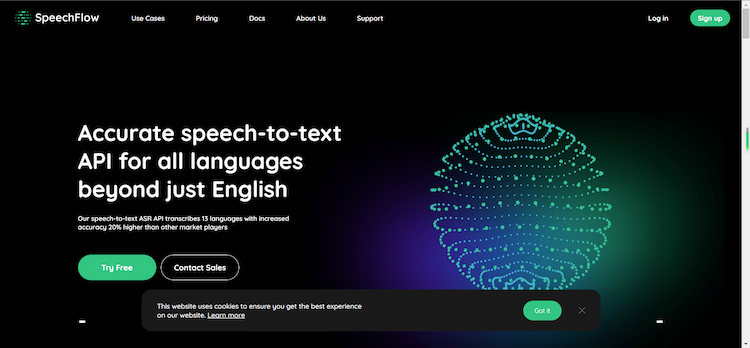 SpeechFlow - Advanced Speech-to-Text API SpeechFlow Speech Recognition API is a powerful tool for converting sound to text, speech to text and audio to text with top accuracy in 14 languages.