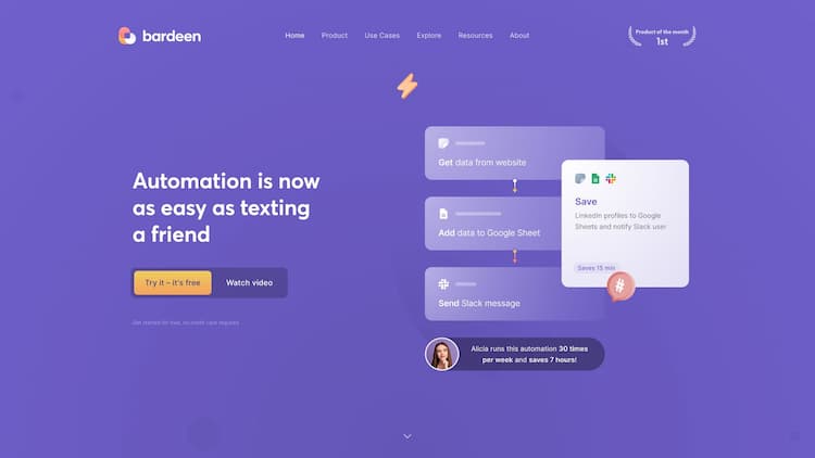 Bardeen Bardeen is an AI automation platform to replace your repetitive tasks. Explore our integrations with your favorite apps and hundreds of pre-built playbooks that help you stay in the flow.