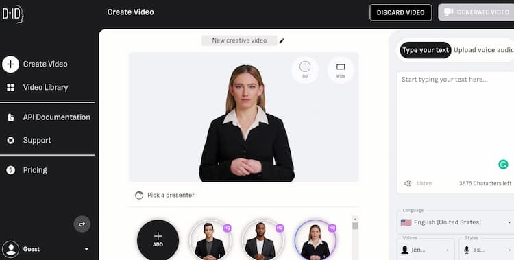 Creative Reality Studio (D-ID) This product description highlights an AI-driven platform that enables users to quickly generate animated avatars that can speak based on their own ideas or concepts.