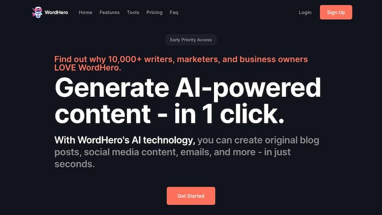 Wordhero WordHero is the #1 AI writing software tool for business owners, marketers, and writers. Our AI-powered writer & assistant helps you write better, faster.
