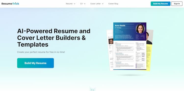 ResumeTrick ResumeTrick offers customizable templates, an AI-driven assistant, and user-friendly functionalities to swiftly create polished resumes and cover letters.