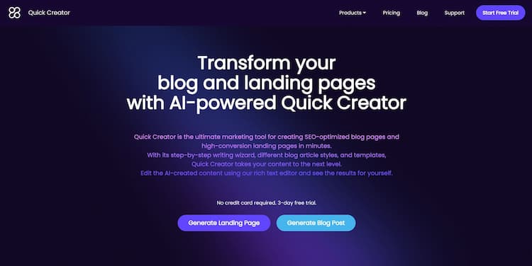Quick Creator Revamp your blog and landing pages effortlessly using the advanced Quick Creator powered by artificial intelligence.