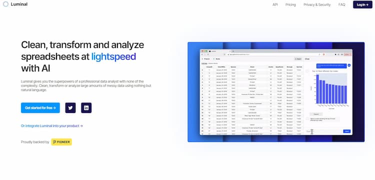 Luminal Utilize the power of artificial intelligence to swiftly clean, convert, and examine spreadsheets with exceptional speed.