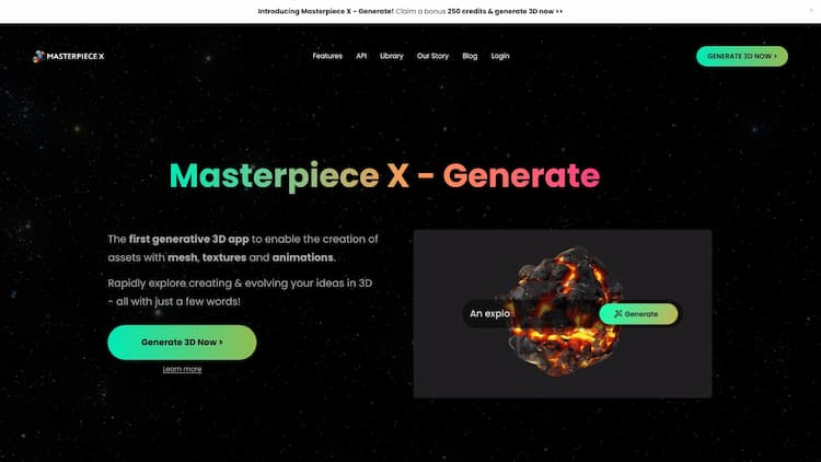 Masterpiece X - Generate Masterpiece X is the 3D creation platform for modern creators. Generate. 
Edit. Share & Use.