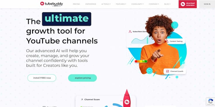 TubeBuddy A collection of artificial intelligence capabilities designed to enhance, oversee, and expand your YouTube channel.