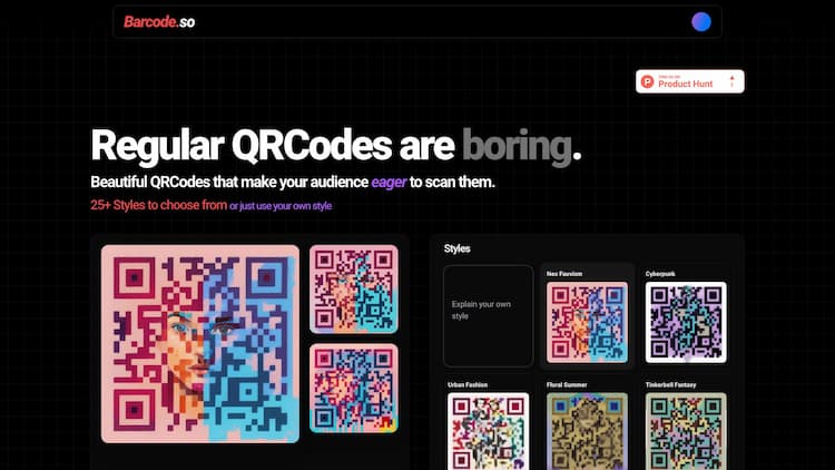 Barcode.so Regular QRCodes are boring. Beautiful QRCodes that make your audience eager to scan them