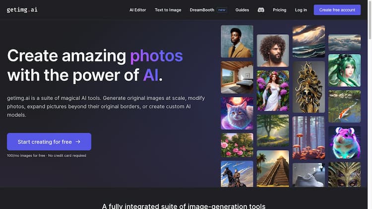 Getimg.ai Magical AI art tools. Generate original images, modify existing ones, expand pictures beyond their borders, and more.