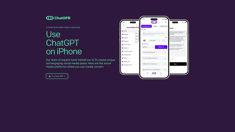 ChatGPR ChatGPR RoboAI SOCIAL, based on ChatGPT-4, simplifies content creation for social media platforms. It offers AI-powered, platform-specific content, actionable strategy suggestions, cross-device compatibility, and easy-to-use interface.