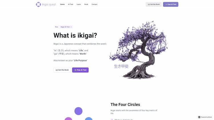 Ikigai Quest Uncover your unique Ikigai for free using our advanced AI model. Our software will analyze your responses using GPT and suggest a personalized path and salary to help you find your life's purpose.