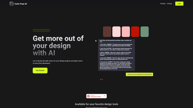 Color Fuse AI chat AI to generate color palettes for your projects.