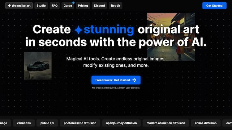 Dreamlike.art Create stunning AI Art in seconds with Stable Diffusion. Upscale your images, create variations, fix faces, share your art, and more.