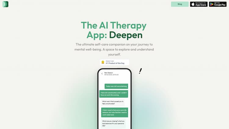 Deepen AI Therapy - a space to talk, track, and understand your emotions and mood