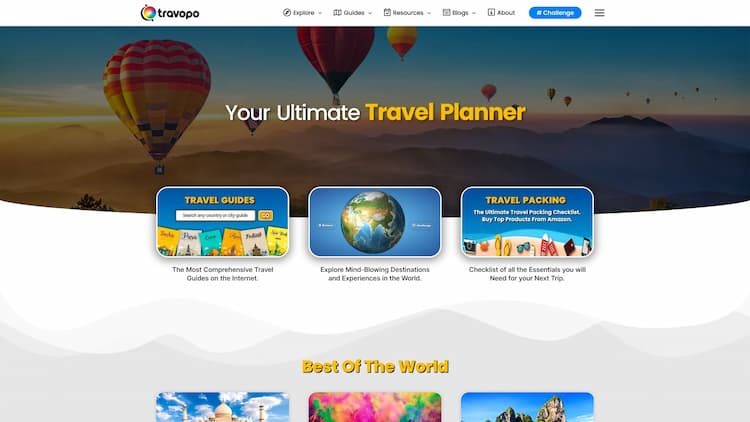 Travopo The ultimate "DIY" trip planner. Plan your entire journey with our practical travel tools. Get inspiration for your next adventure. Find cheapest booking deals. Create your itinerary with detailed and up-to-date travel guides.