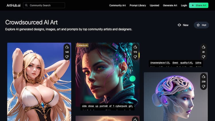 ArtHub Arthub.ai is a creative community for showcasing, discovering and creating AI generated art.
