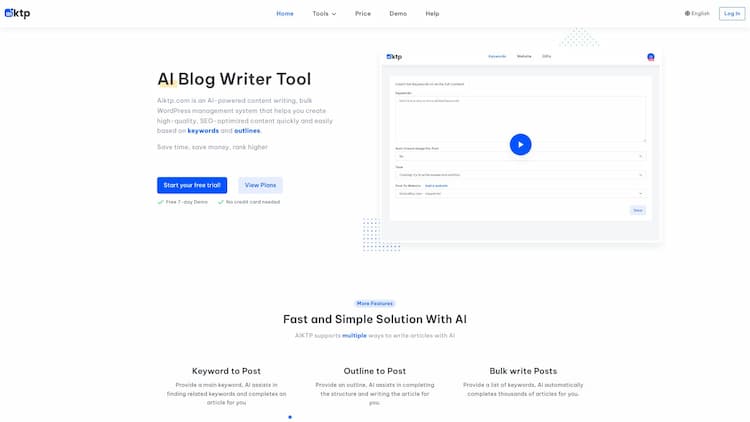 AI Keywords To Posts Try AI content writer FREE. Write posts utilizing keywords and outlines for your WordPress. Get high-quality AI writing with a free 7-day trial, no credit card needed.
