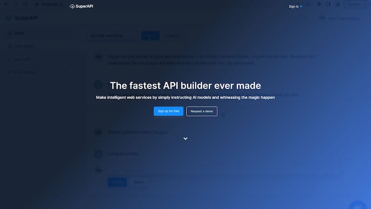 SuperAPI.ai With SuperAPI, effortlessly convert LLM conversations into API endpoints. Experience real-time collaboration, editing, and seamless AI integration into workflows. Your step towards an interactive, efficient, and accessible AI experience.