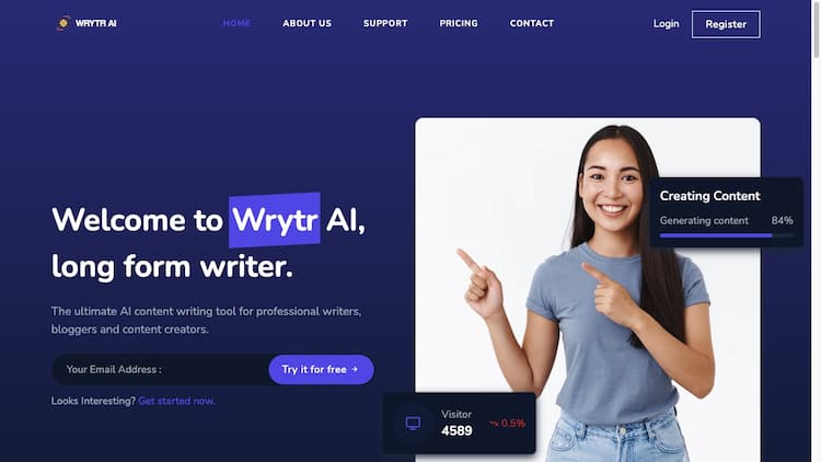 Wrytr AI Unleash the power of AI to generate high-quality and engaging content quickly and easily with Wrytr.