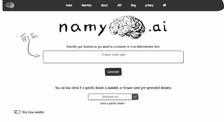 Namy ai This product is a straightforward tool designed to generate creative suggestions for domain names.