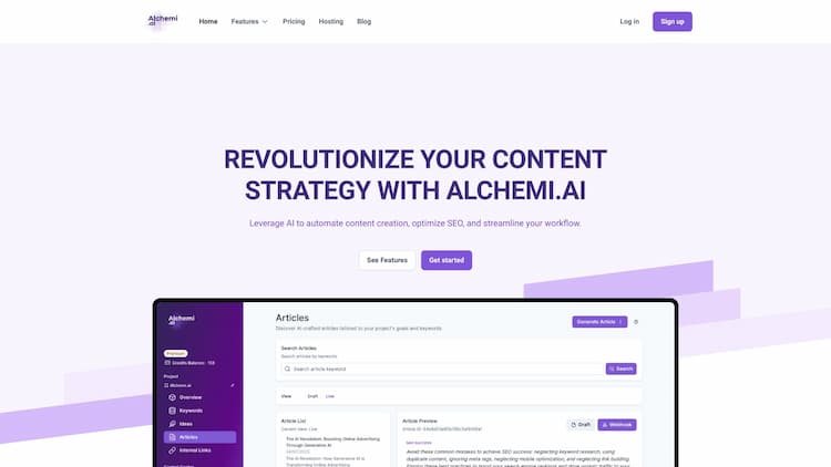 Alchemi.ai Use Alchemi.ai for top-tier, SEO-friendly content. Streamline workflows, enhance SEO, and captivate audiences. Dive in now.