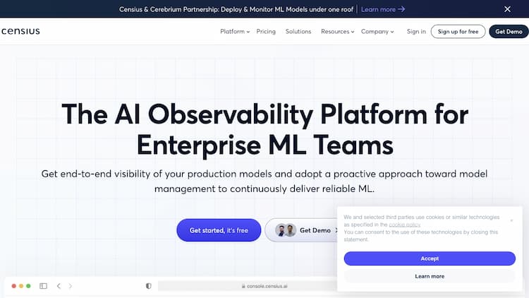 Censius The Censius AI Observability and Model Monitoring Platform helps teams understand, analyze, and improve the real-world performance of AI models.