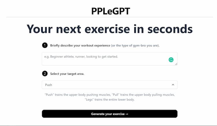 PPLEGPT Your next exercise in seconds.