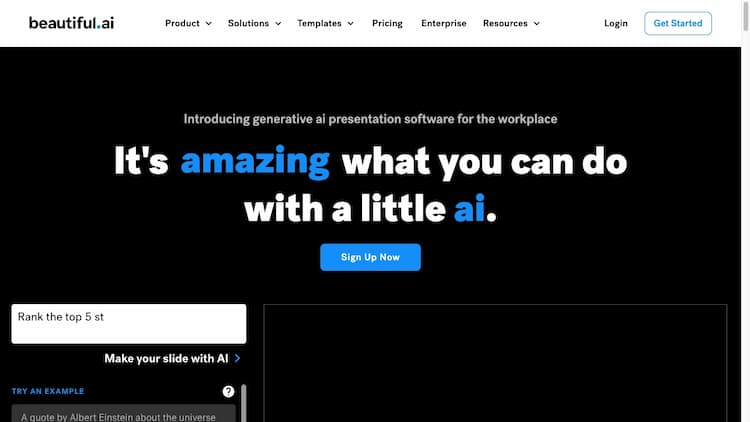 Beautiful.ai Beautiful.ai is the best AI-powered presentation software for teams. Stay on brand, level up and automate presentation design, and collaborate from anywhere.