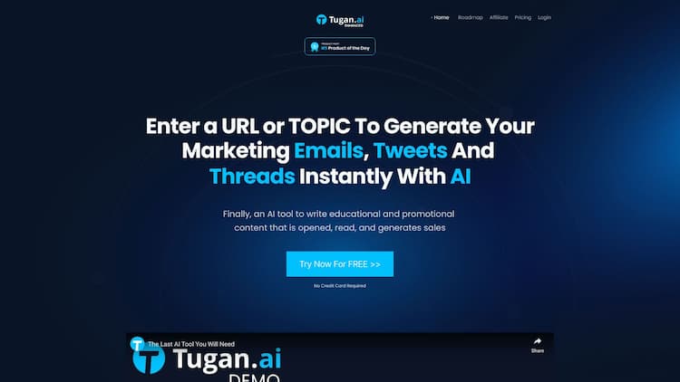 Tugan.ai Enter a URL. Click generate. Get world-class content. Powered by AI.