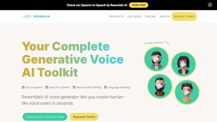 Resemble Clone your voice for free with Resemble's realistic AI voice generator and create voices using real-time speech to speech and text to speech!