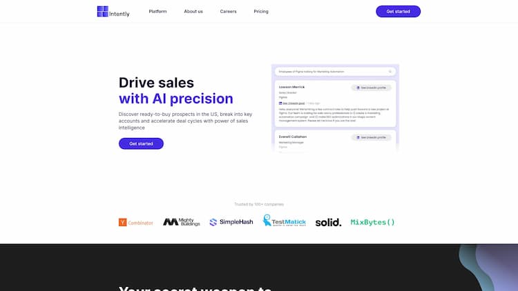 Intently Discover ready-to buy prospects, break into key accounts and accelerate deal cycles with power of sales intelligence. Backed by Y Combinator