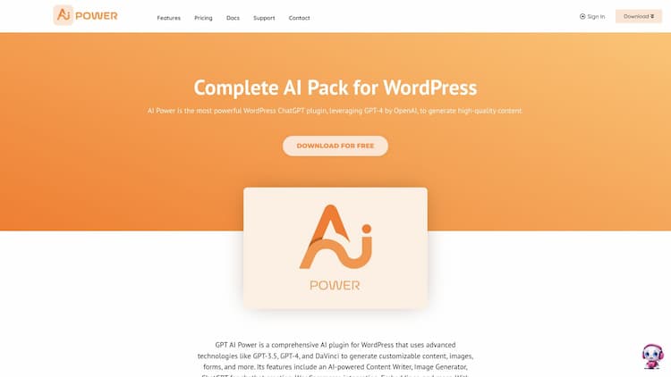 AI Power GPT AI Power is a comprehensive AI plugin for WordPress that uses advanced technologies like GPT-3.5, GPT-4, and DaVinci to generate customizable content,