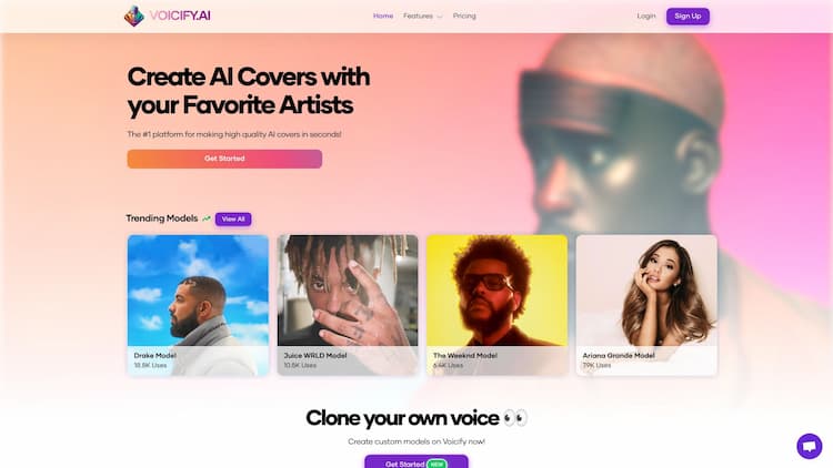 Voicify.AI Create AI covers using AI in seconds with Voicify, with hundreds of community uploaded AI voice models available for creative use now!