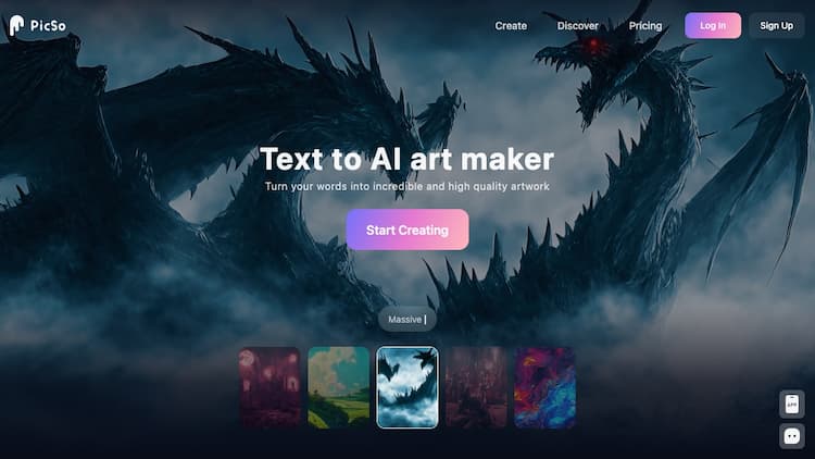 PicSo PicSo is a text-to-image AI Art Generator app & online platform for creative digital art. FREE try and turn your ideas to NFT art, oil painting and more.