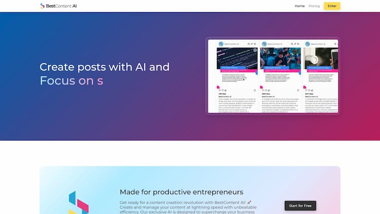BestContent AI BestContent AI: Create, manage, and automate content for social media. Create beautiful posts with captions and images using our Artificial Intelligence.