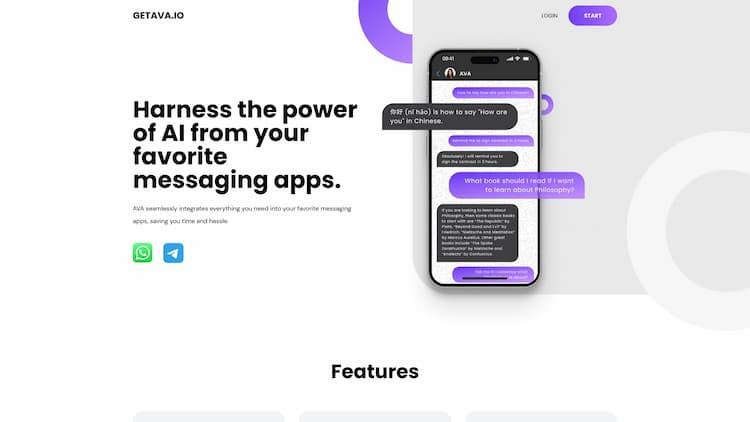 AVA AVA is a powerful AI who can be accessed from your favorite messaging apps. Say hello to a smarter, more efficient way of living. Text AVA today!