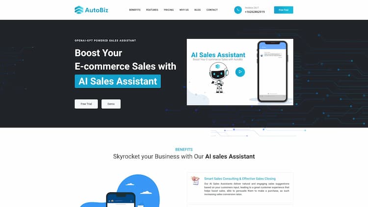 AutoBiz AutoBiz - The No.1 OpenAI GPT-Powered Sales Assistant for Your E-commerce Business. AutoBiz is an AI Sales Assistant with ability to Smart Sales Consulting, Effective Sales Closing, Automated Order Creation, Automated Customer Care, Omnichannel Support, Seamless Human-AI Collaboration, Content Creator and Marketing tools, Actionable Insights, ... that can helpp to boost your sales.