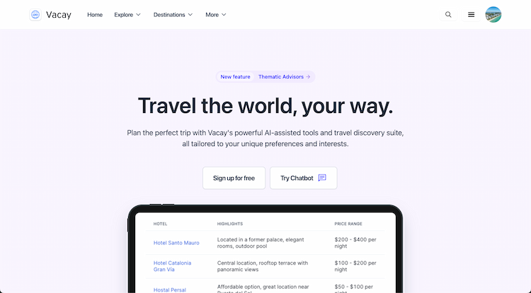Vacay Vacay is an AI-driven assistant designed to enhance your vacation and travel experiences.