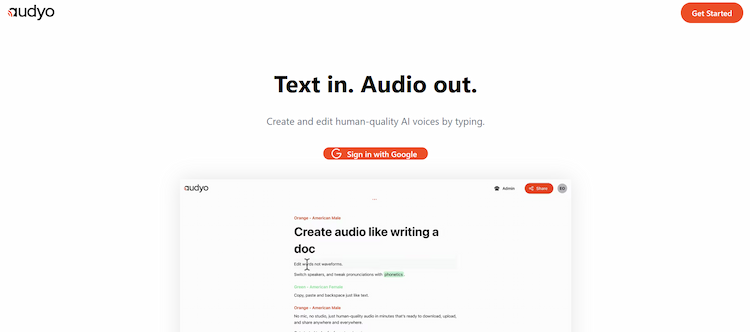 Audyo Generate audio content that mimics the process of writing a document.