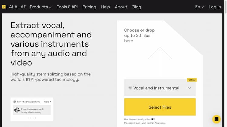 Lalal.ai Split vocal and instrumental tracks quickly and accurately with LALAL.AI. Upload any audio file and receive high-quality extracted tracks in a few seconds.